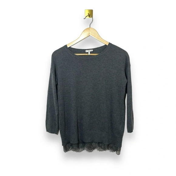 Joie Women’s Hilano Lace-Hem Wool/Cashmere Pullover Sweater in Grey Size XS - Picture 4 of 10